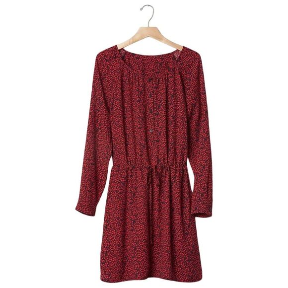 GAP Red Navy Small Cherry Print Henley Neckline‎ Soft Tie Shirt Dress - Picture 2 of 15